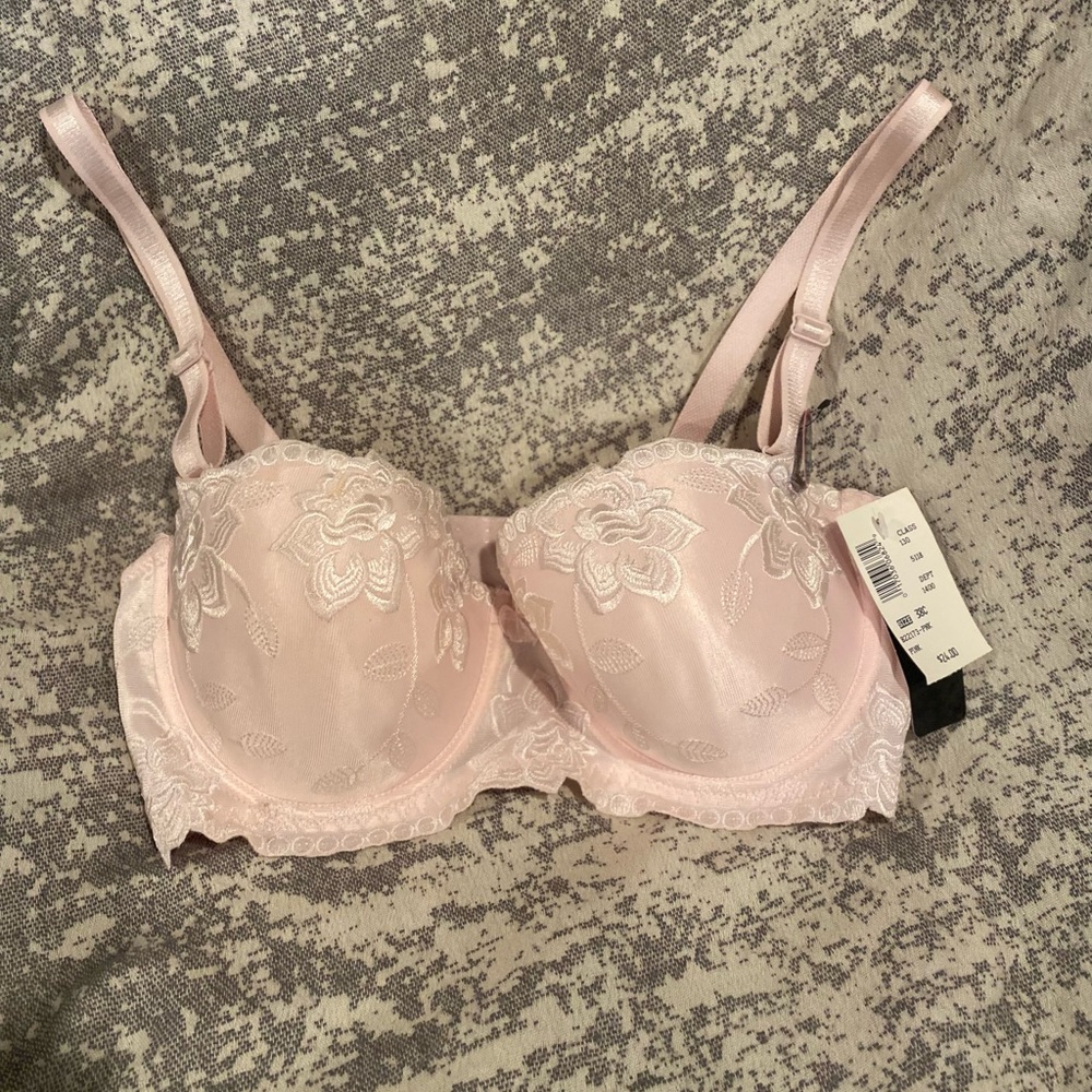 René Rofé 38C pink lace push-up bra with removable straps